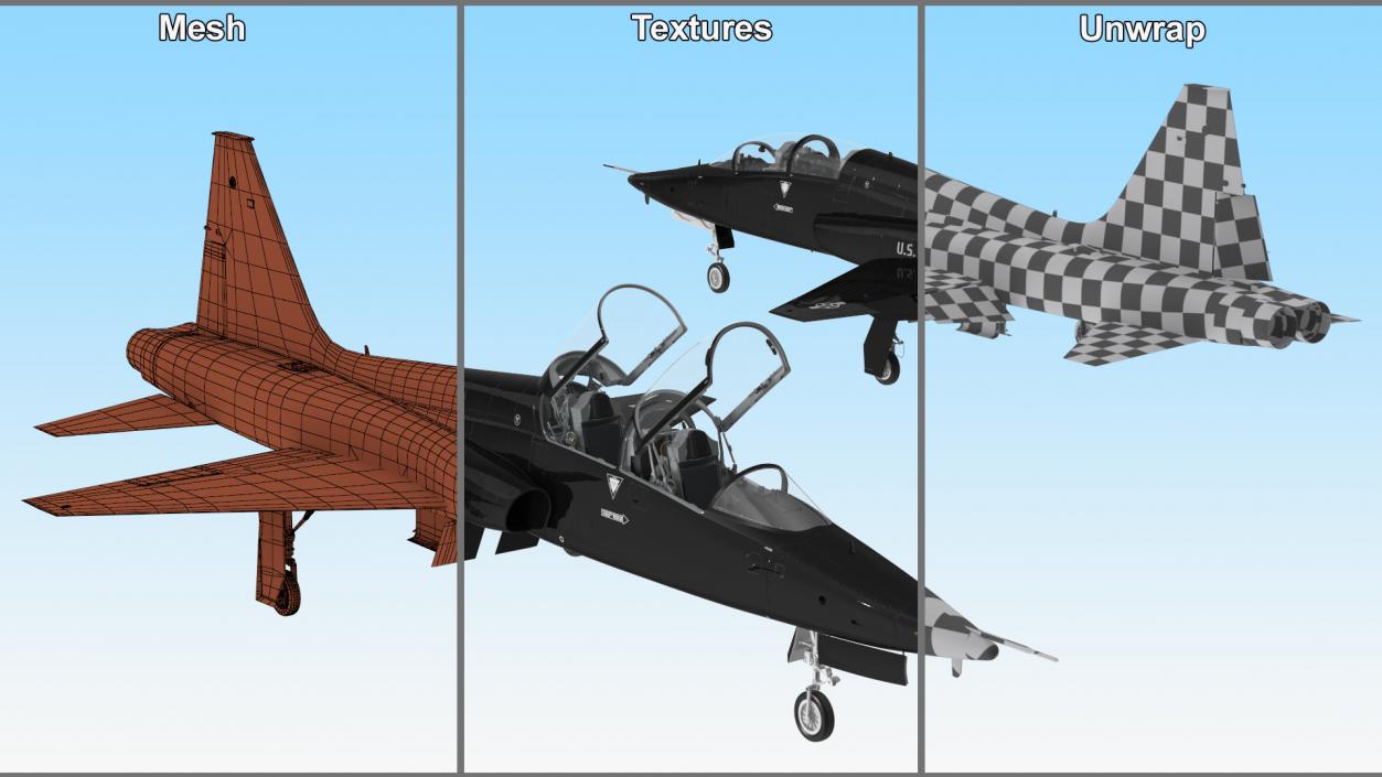 3D model T-38 Talon USAF Jet Trainer Black Rigged