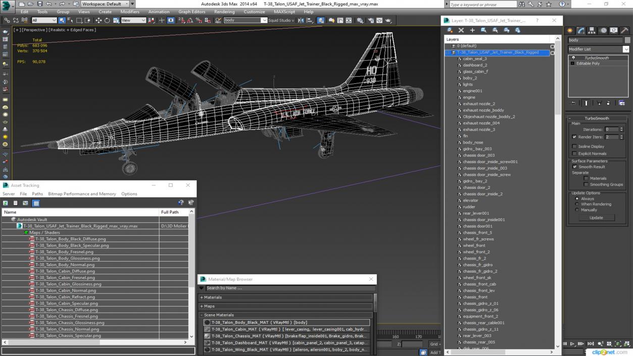 3D model T-38 Talon USAF Jet Trainer Black Rigged