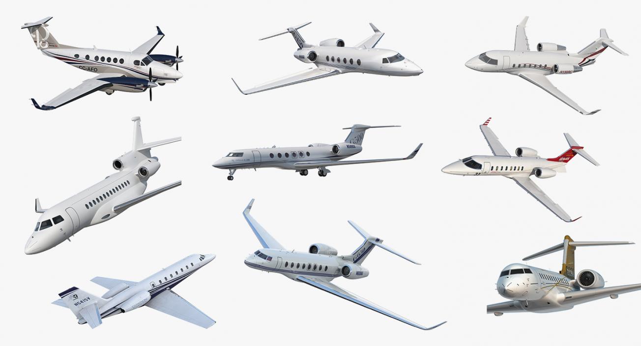 3D Rigged Business Jets Collection 3 model