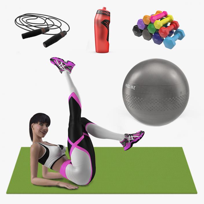 Woman with Fitness Equipment Collection 3D model