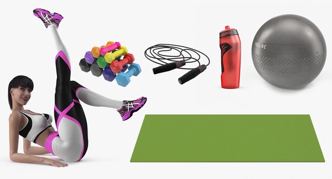 Woman with Fitness Equipment Collection 3D model