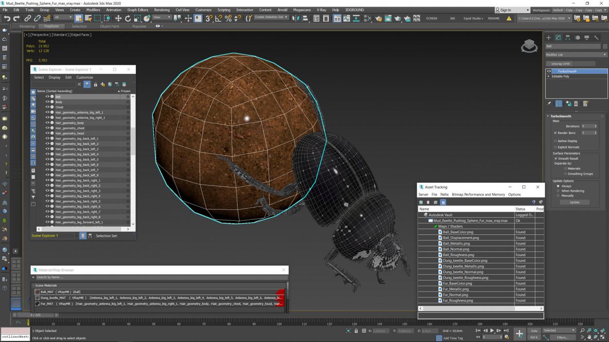 Mud Beetle Pushing Sphere Fur 3D model