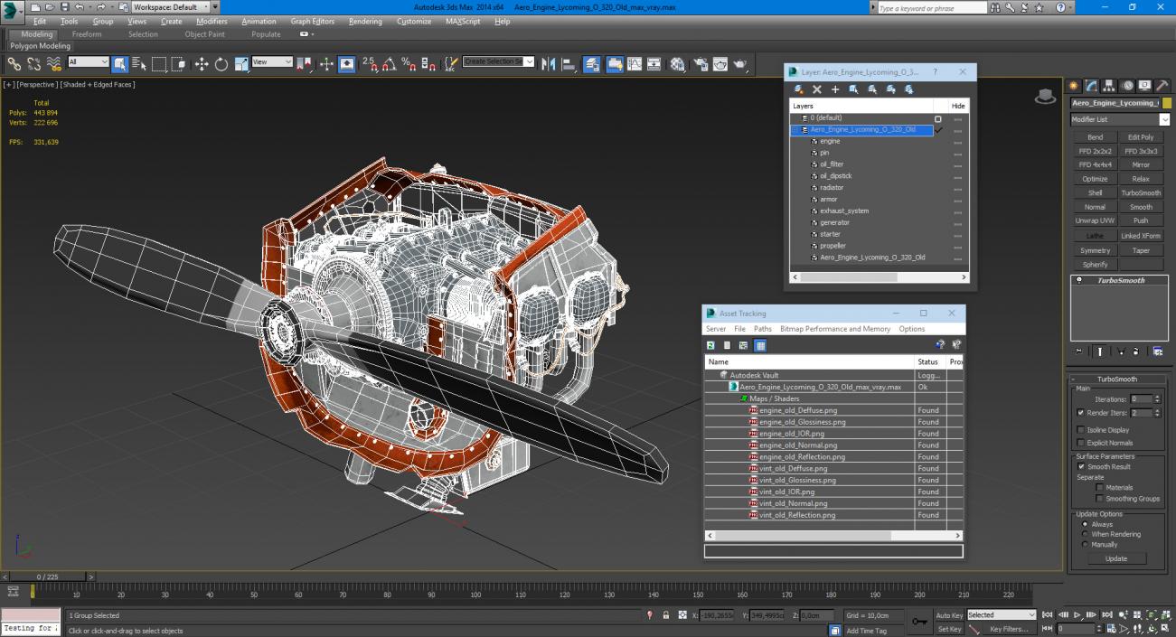 3D model Aero Engine Lycoming O 320 Old