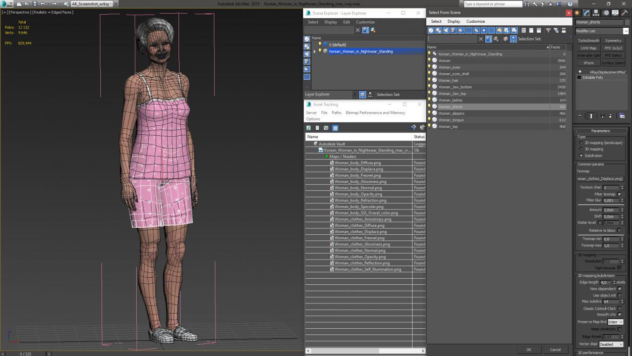 Korean Woman in Nightwear Standing 3D model