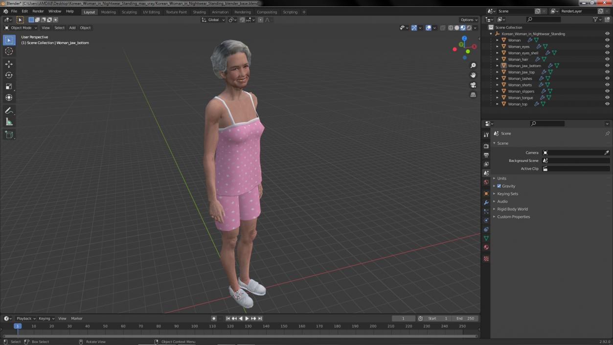 Korean Woman in Nightwear Standing 3D model