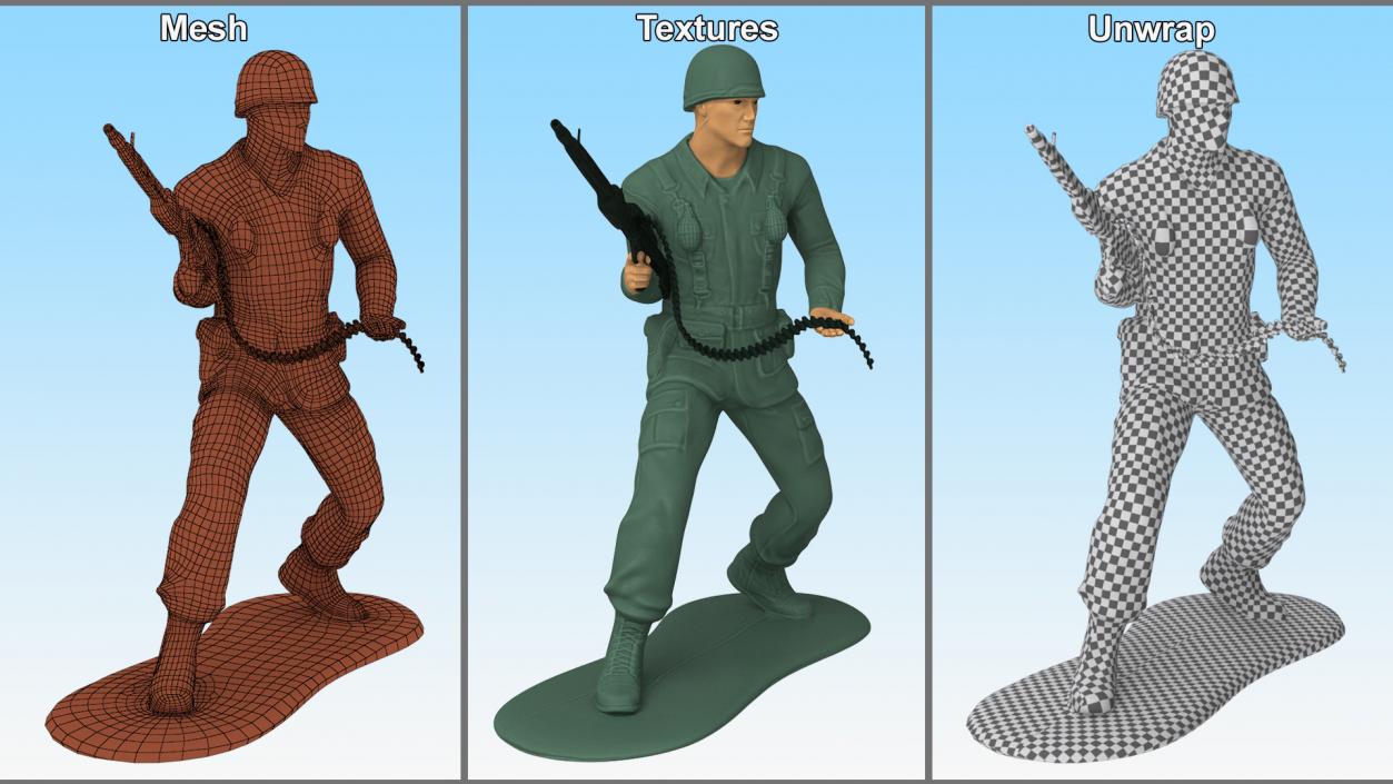 3D Miniature Toy Soldier with Machine Gun model