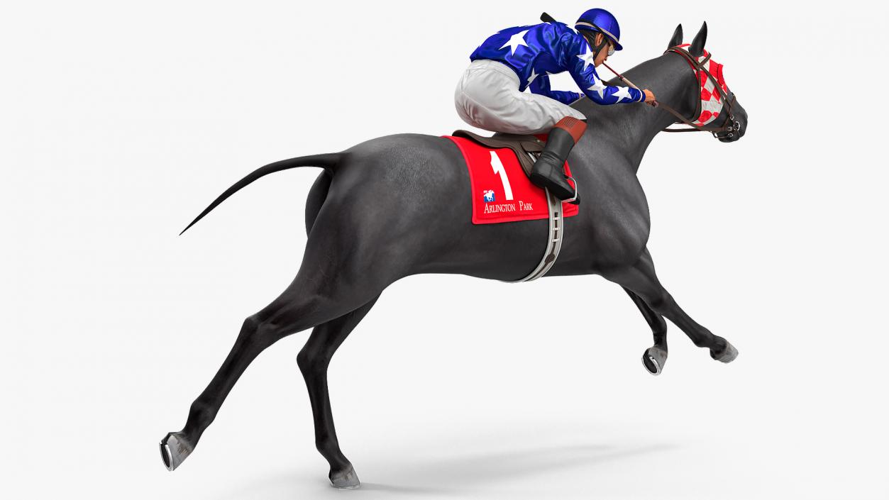 Running Black Racing Horse with Jokey 3D