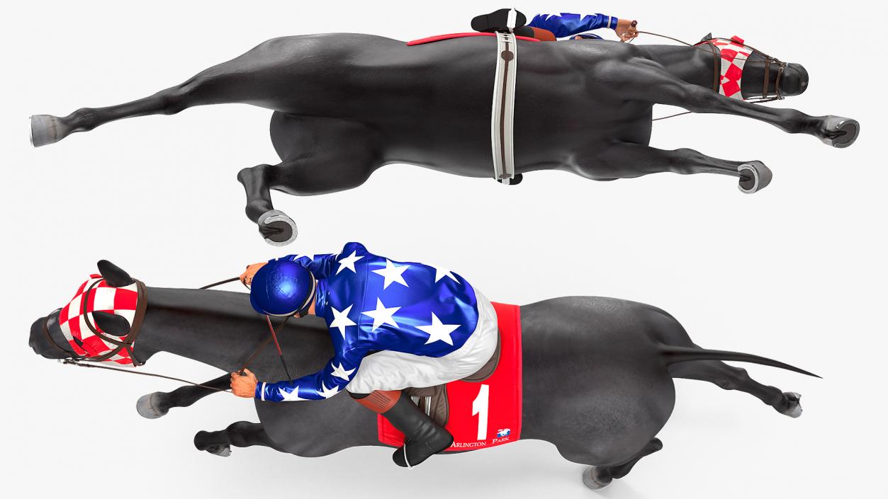 Running Black Racing Horse with Jokey 3D