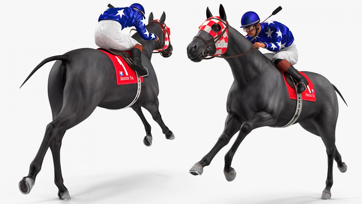 Running Black Racing Horse with Jokey 3D