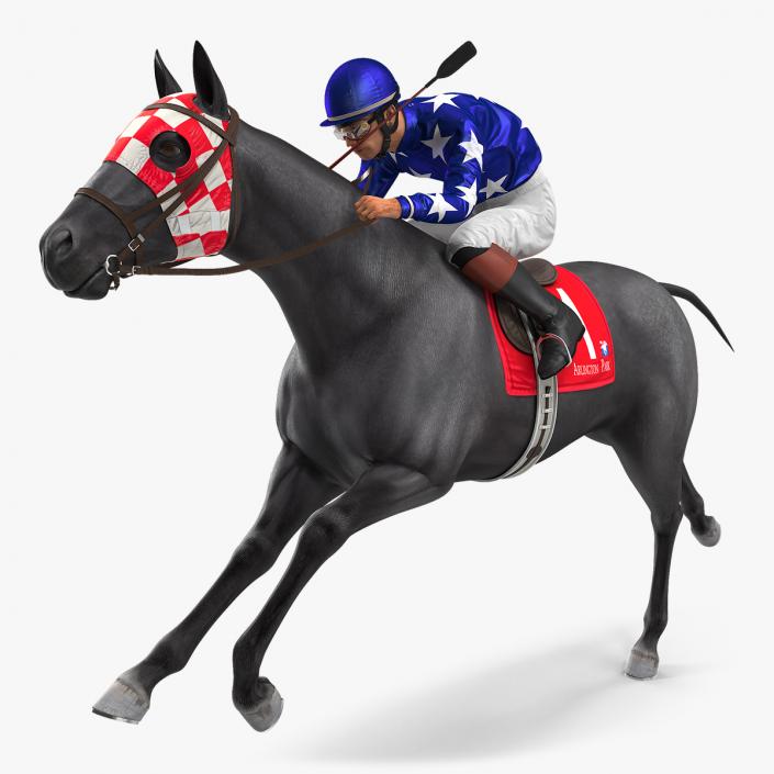 Running Black Racing Horse with Jokey 3D