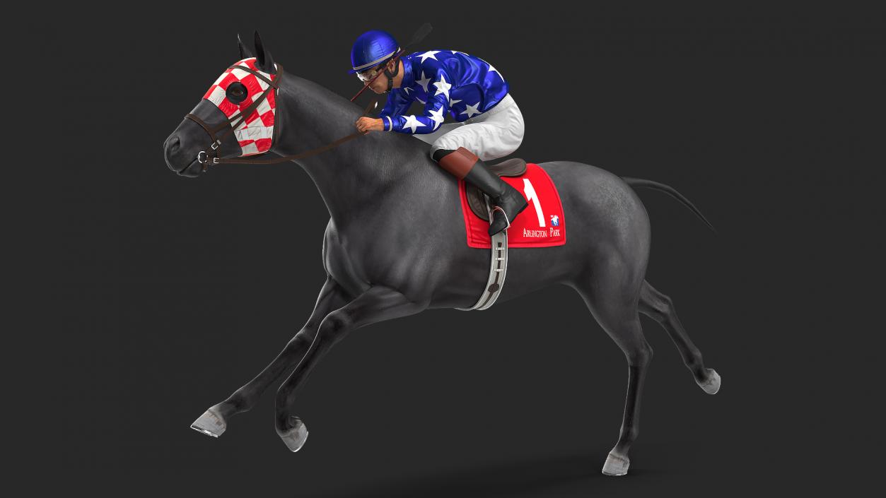 Running Black Racing Horse with Jokey 3D