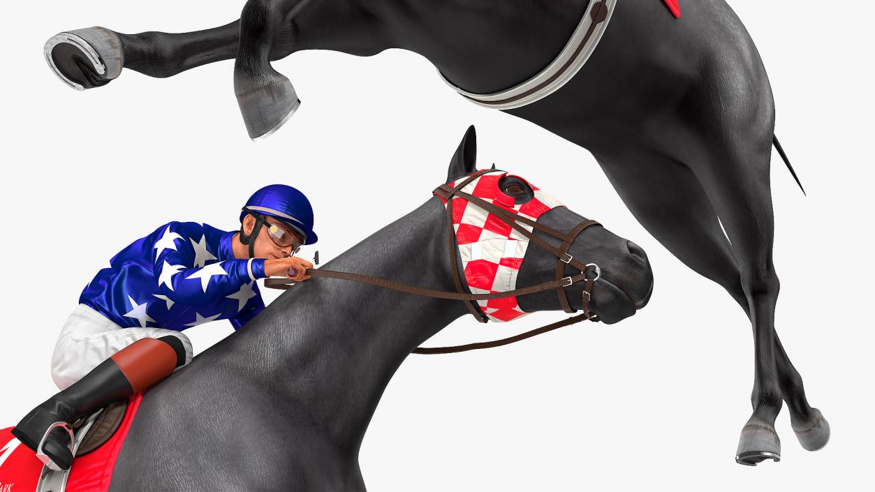 Running Black Racing Horse with Jokey 3D