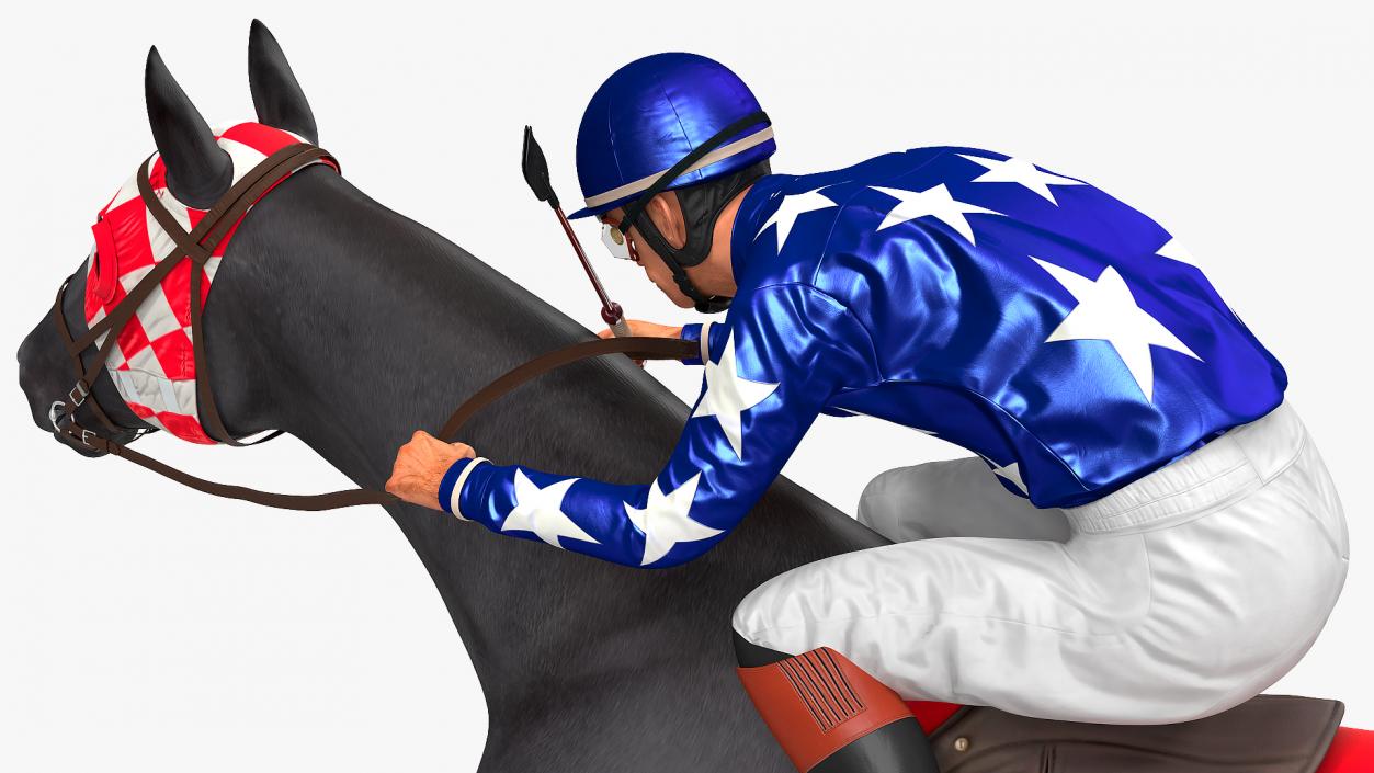 Running Black Racing Horse with Jokey 3D