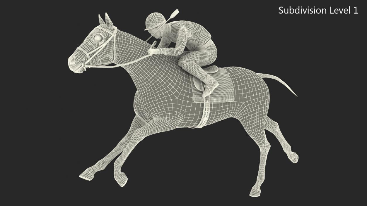 Running Black Racing Horse with Jokey 3D