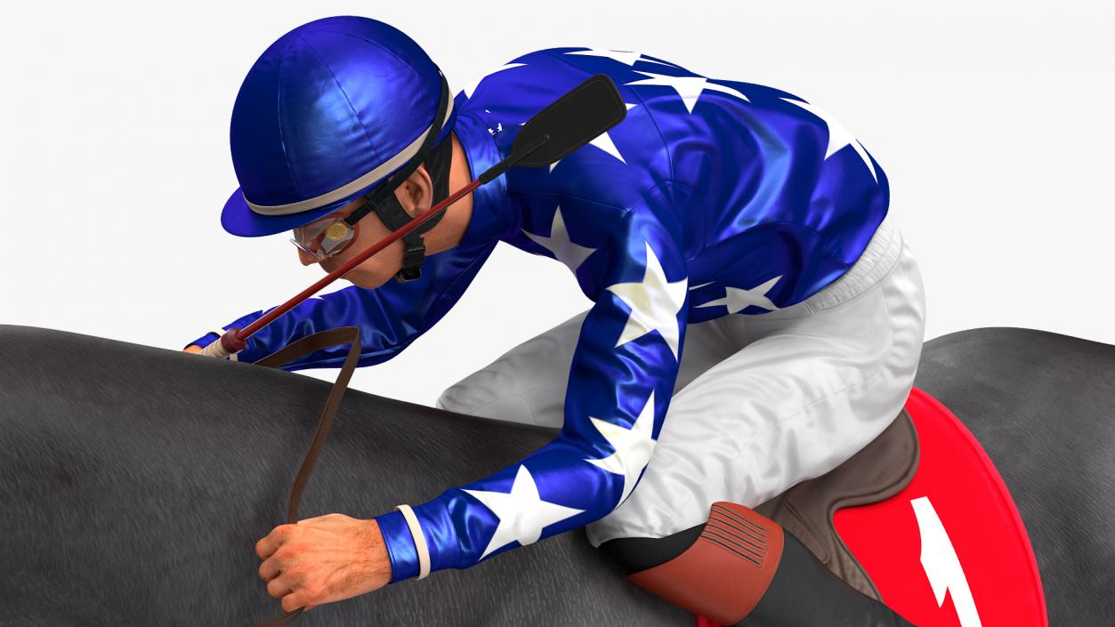 Running Black Racing Horse with Jokey 3D