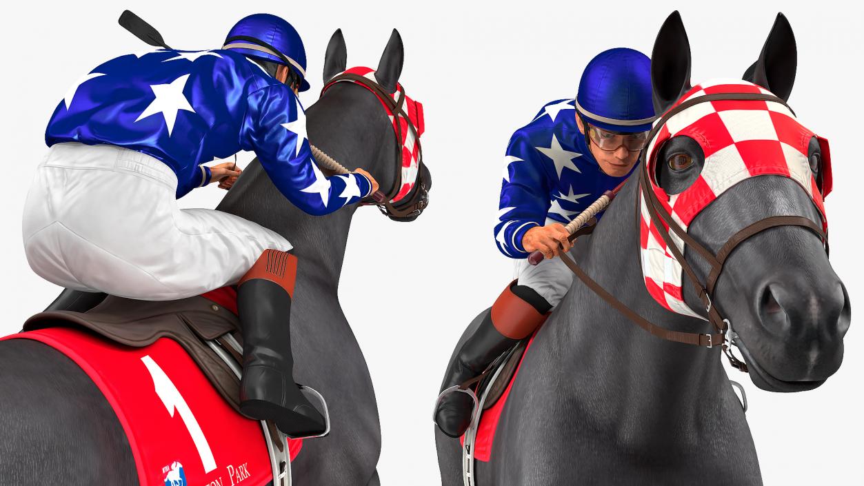 Running Black Racing Horse with Jokey 3D