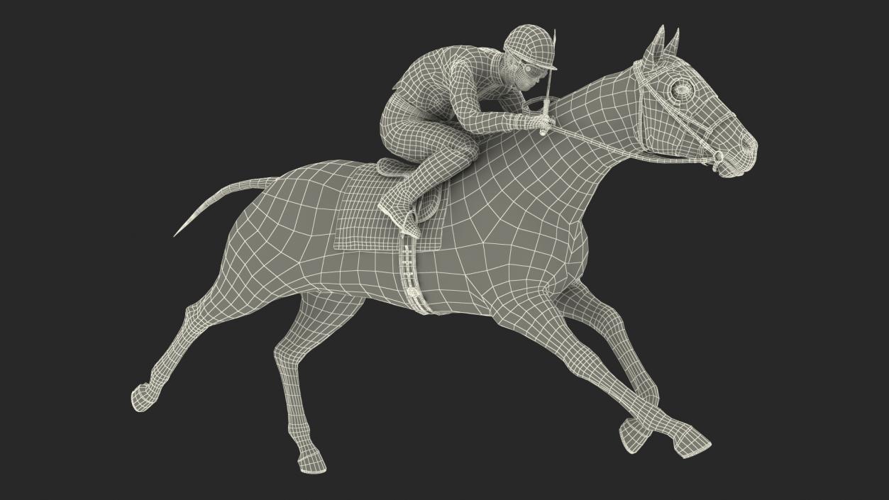 Running Black Racing Horse with Jokey 3D