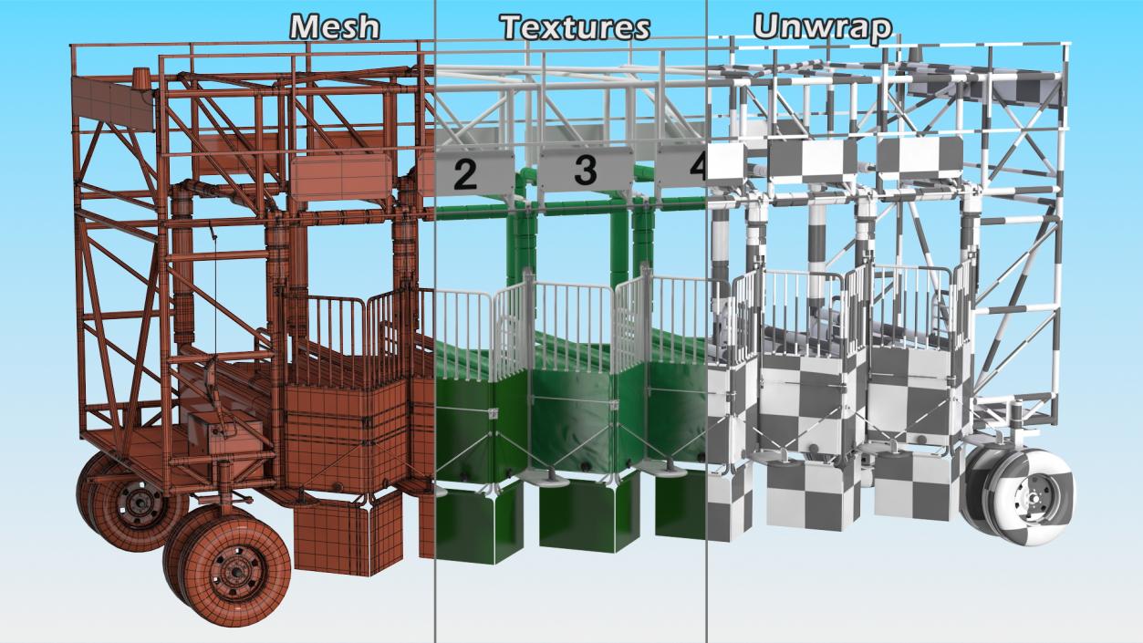 6 Horse Starting Stalls Rigged for Cinema 4D 3D model