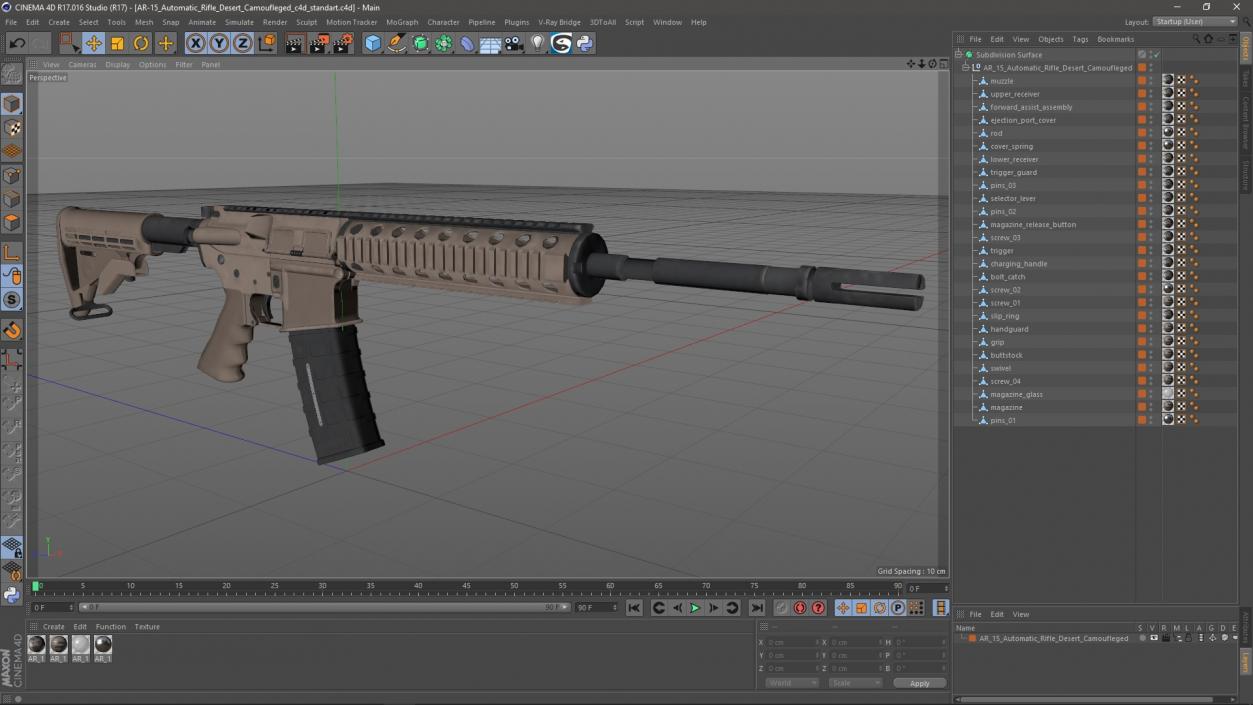 3D model AR-15 Automatic Rifle Desert Camoufleged