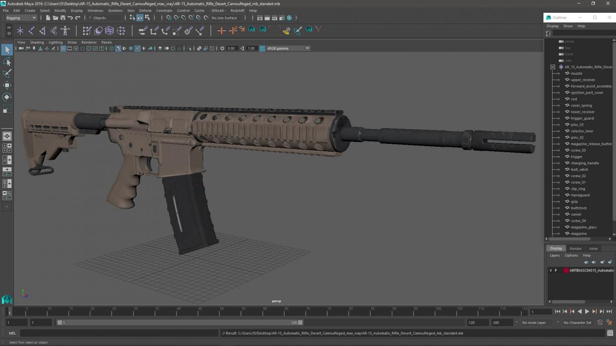 3D model AR-15 Automatic Rifle Desert Camoufleged