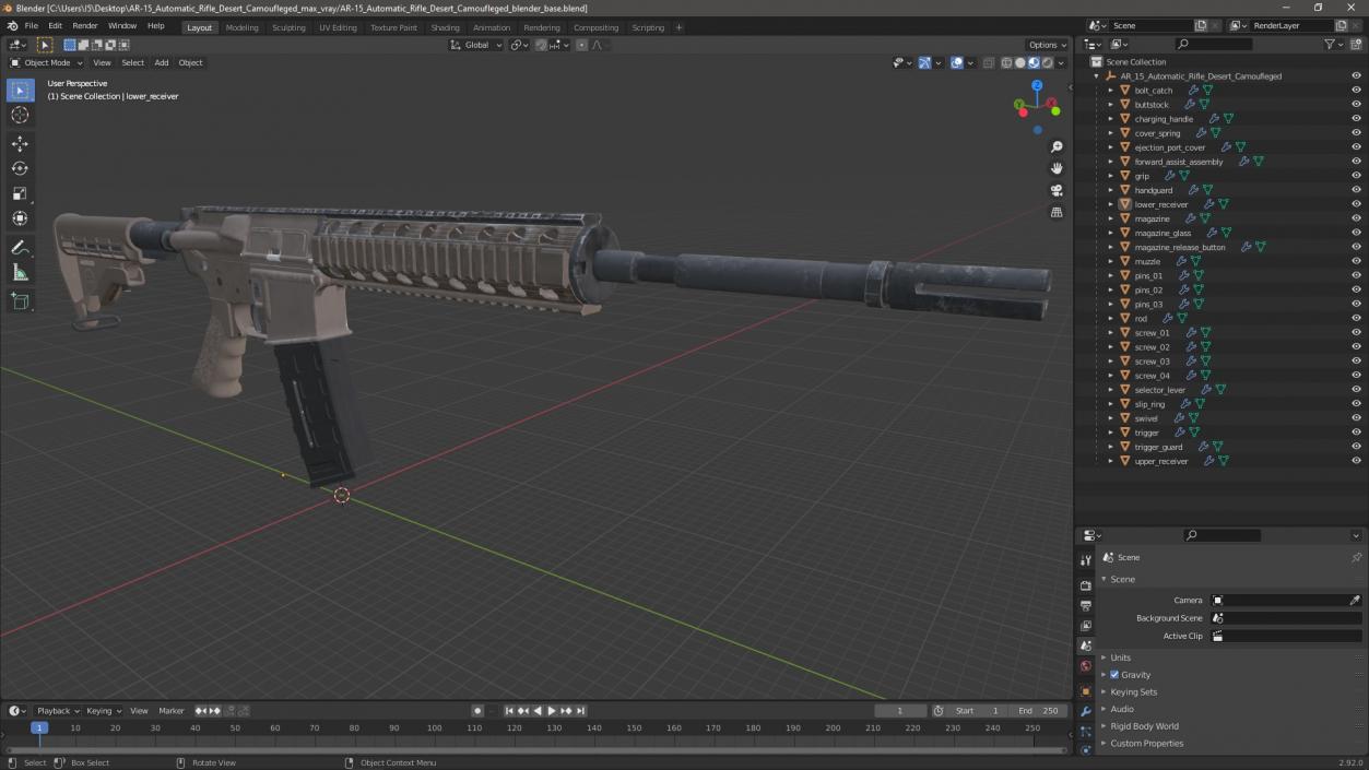 3D model AR-15 Automatic Rifle Desert Camoufleged