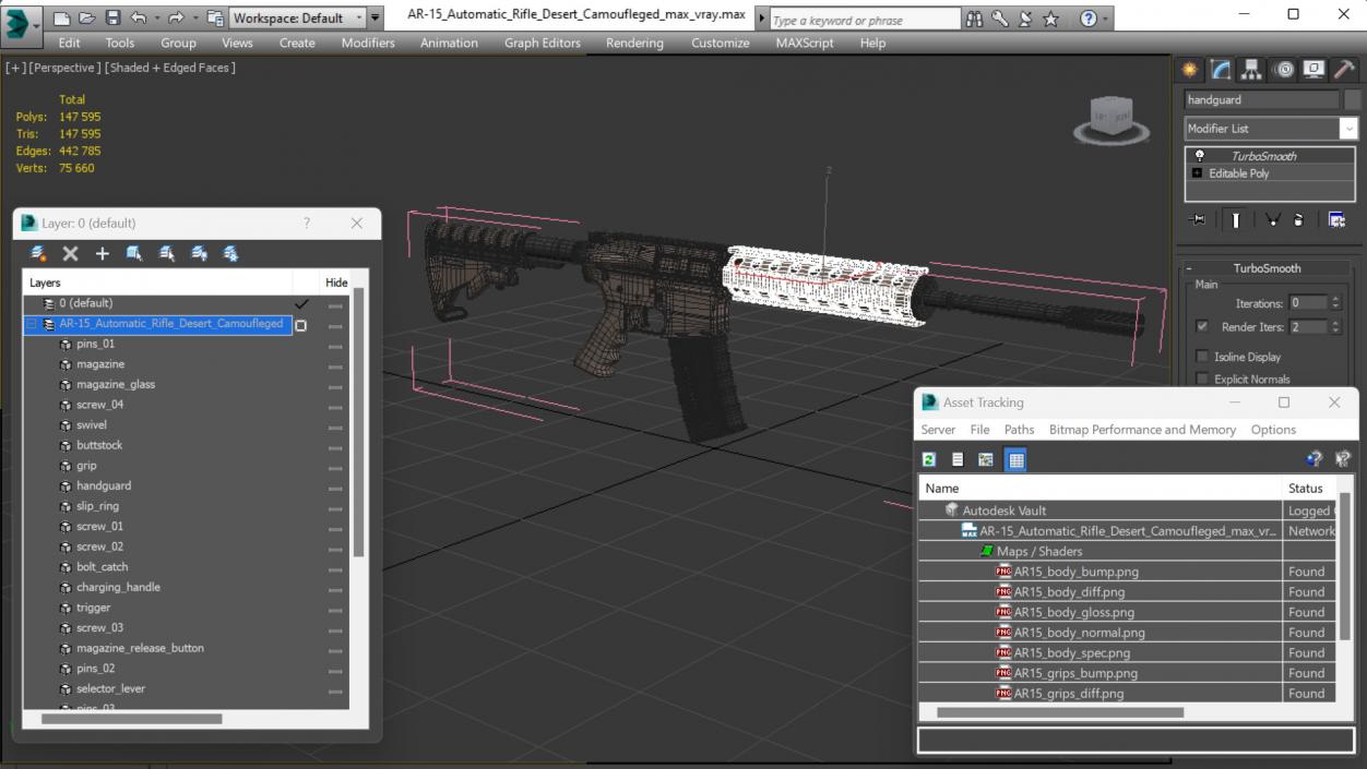 3D model AR-15 Automatic Rifle Desert Camoufleged