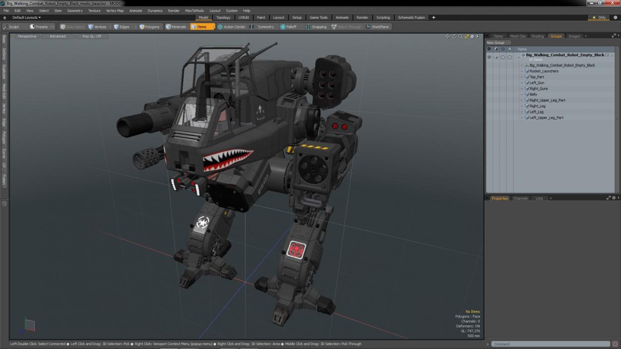 3D Big Walking Combat Robot Empty Black