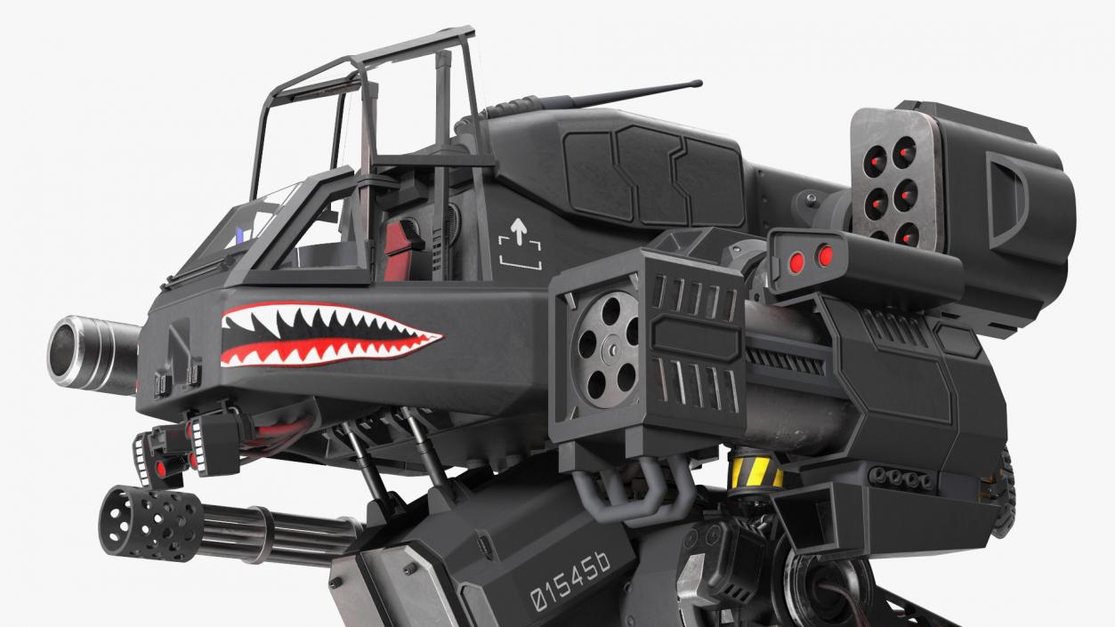 3D Big Walking Combat Robot Empty Black