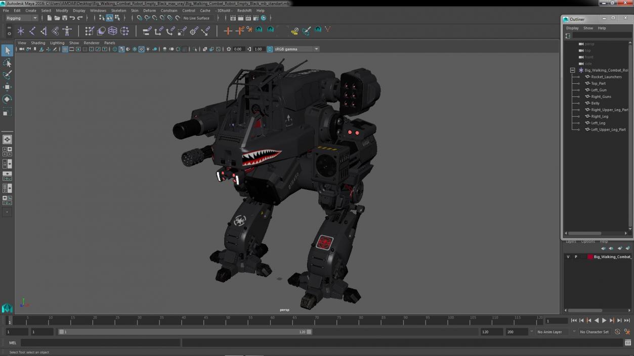 3D Big Walking Combat Robot Empty Black