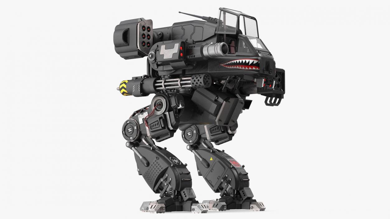 3D Big Walking Combat Robot Empty Black