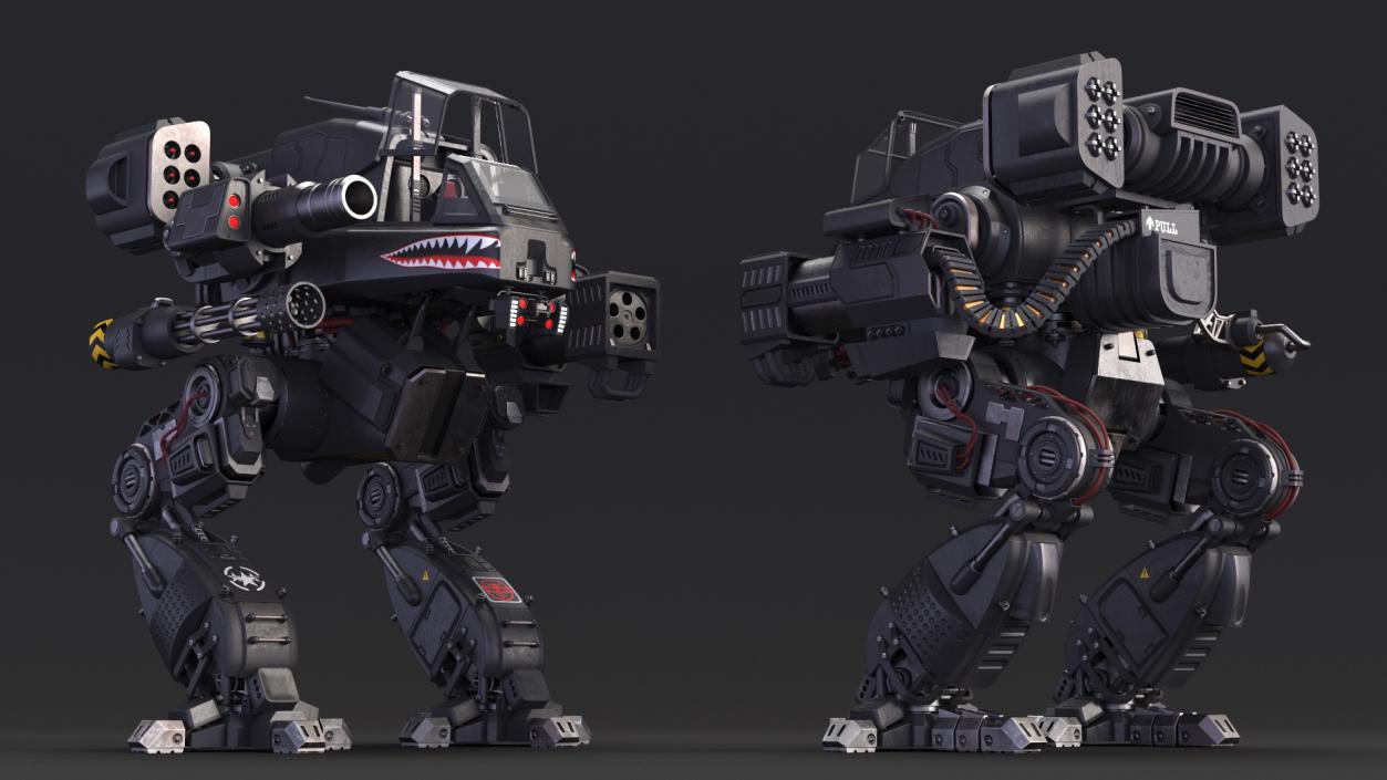 3D Big Walking Combat Robot Empty Black