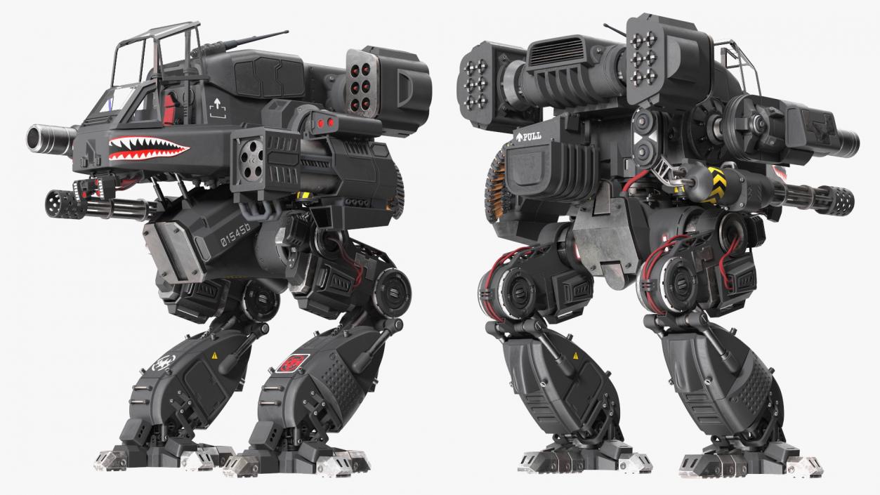 3D Big Walking Combat Robot Empty Black