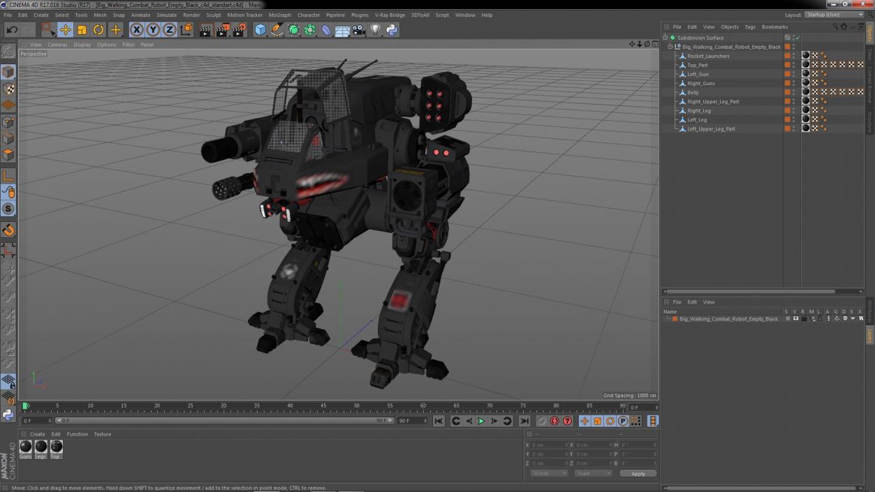 3D Big Walking Combat Robot Empty Black