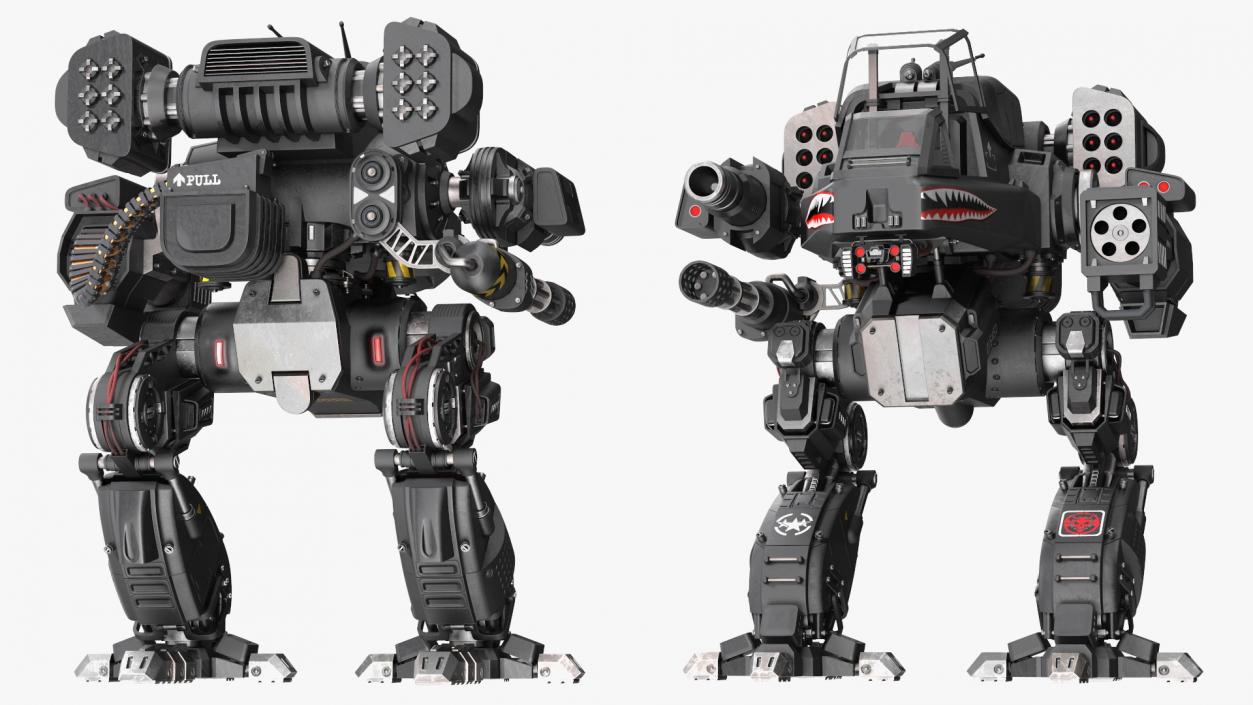 3D Big Walking Combat Robot Empty Black