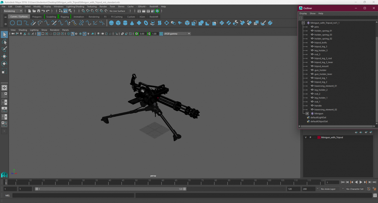 Minigun with Tripod 3D model