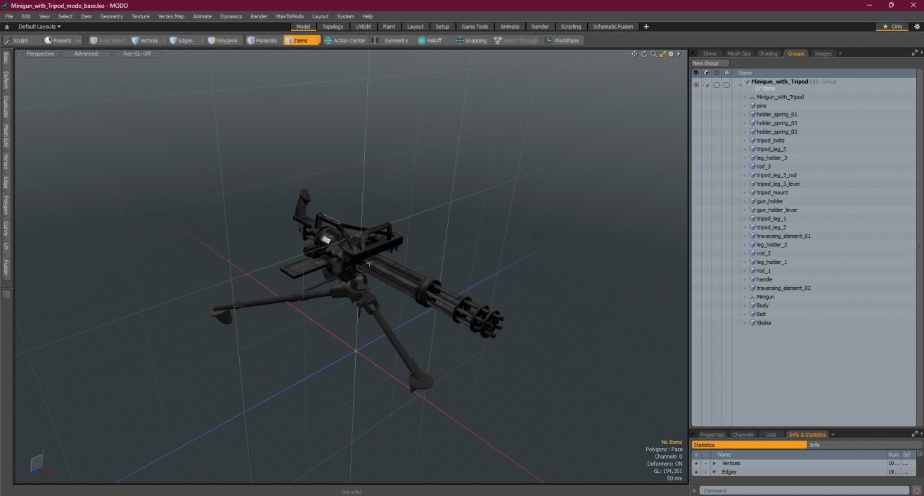 Minigun with Tripod 3D model