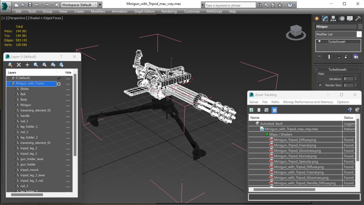 Minigun with Tripod 3D model