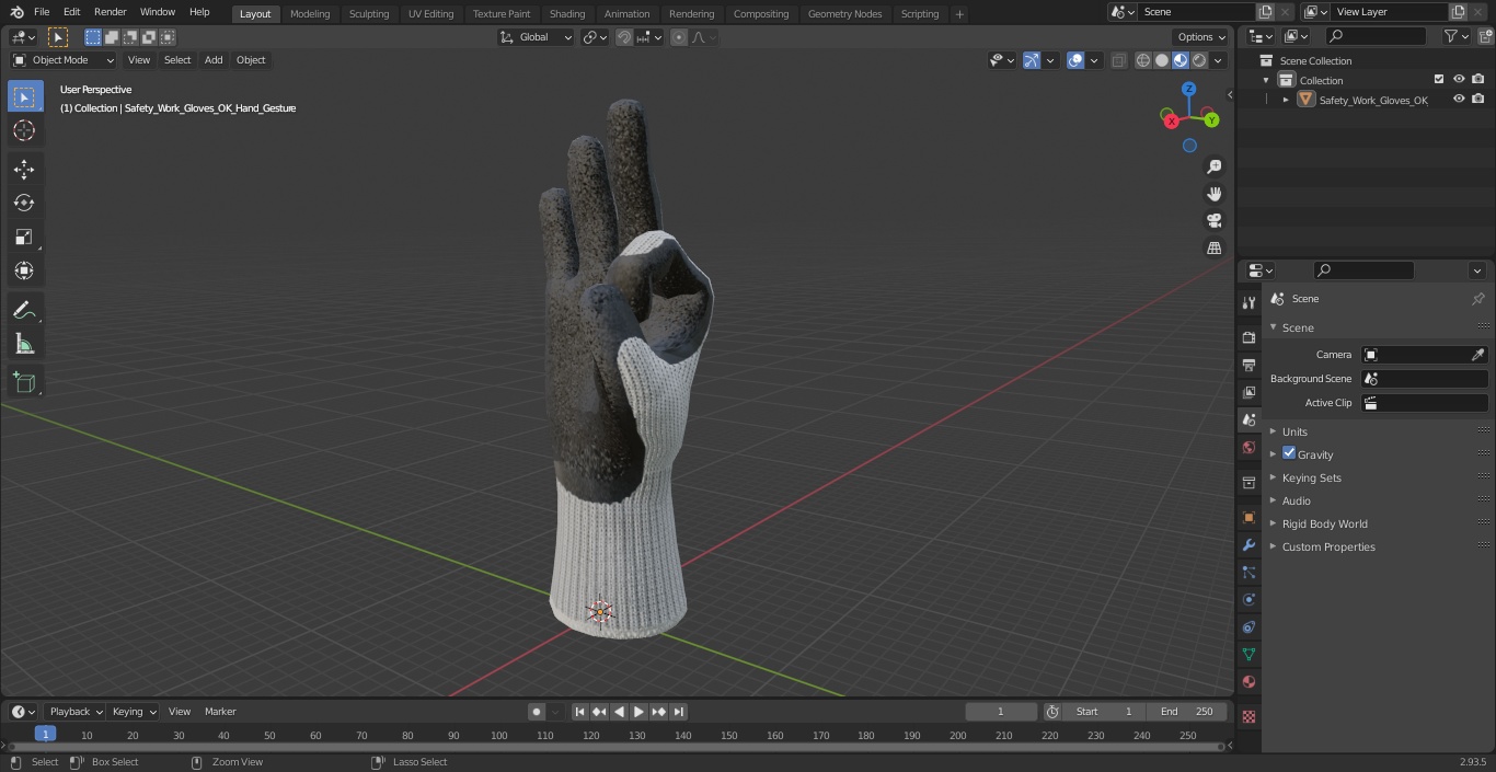 Safety Work Gloves OK Hand Gesture 3D model