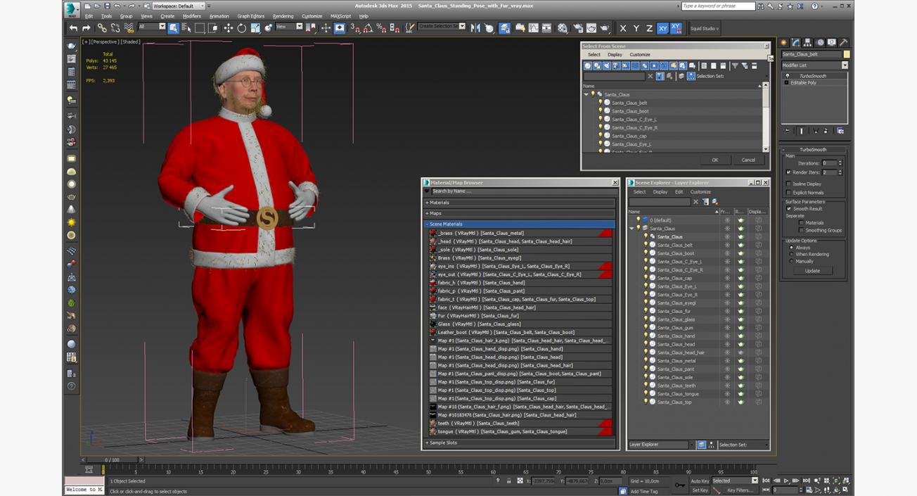 Santa Claus Standing Pose with Fur 3D model