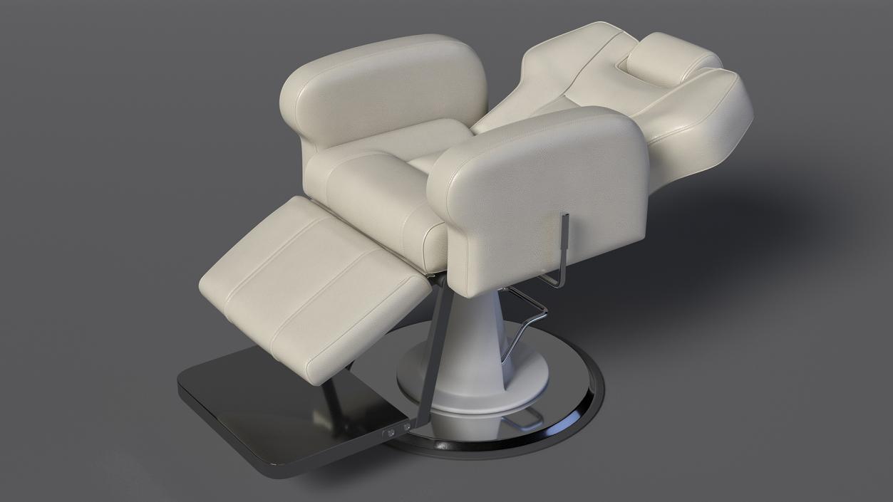 Barber Chair Reclining Unfolded White 3D