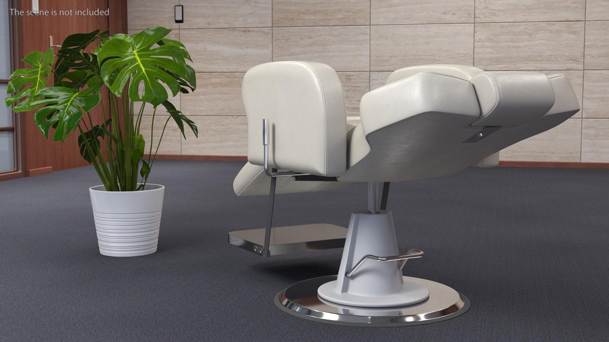 Barber Chair Reclining Unfolded White 3D