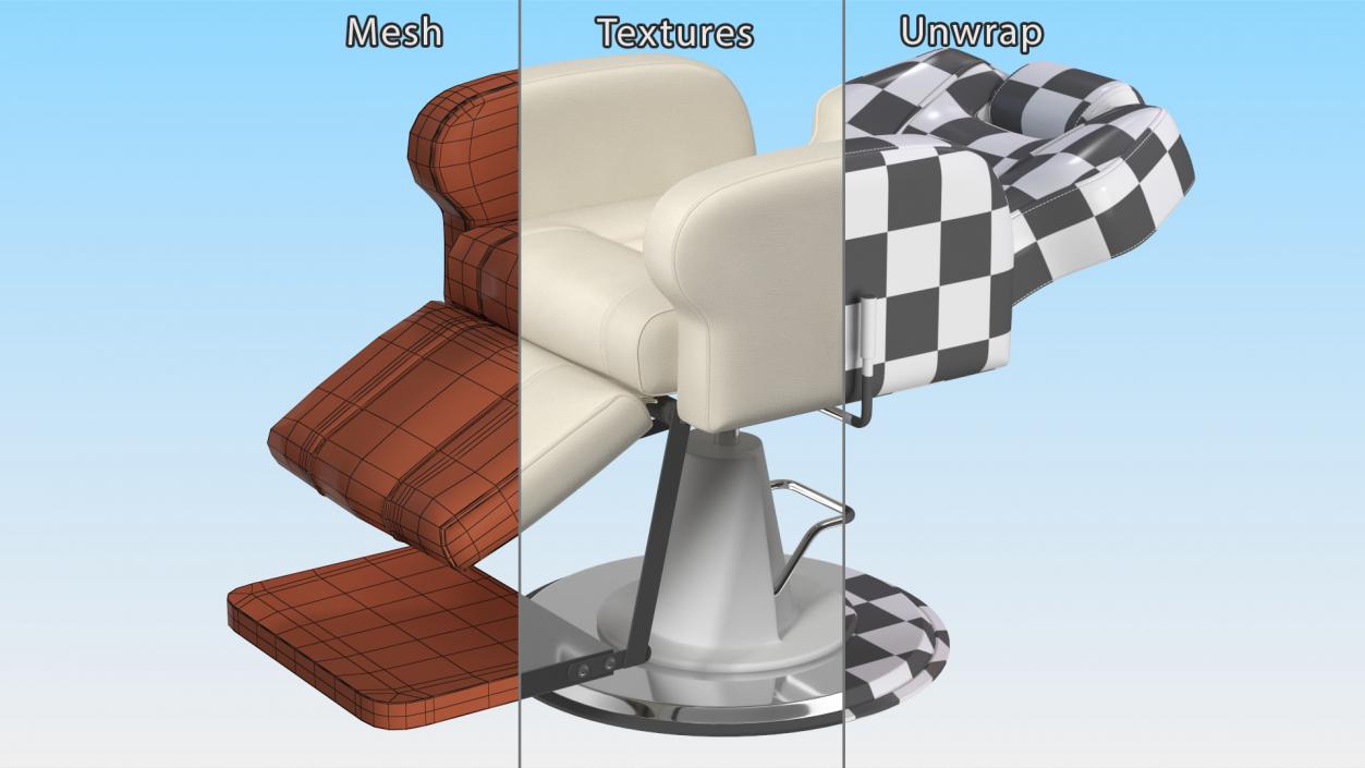 Barber Chair Reclining Unfolded White 3D