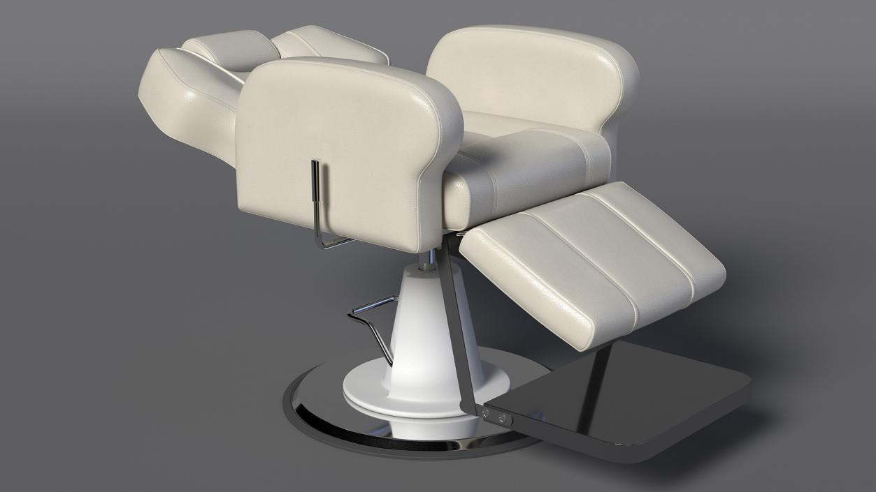 Barber Chair Reclining Unfolded White 3D