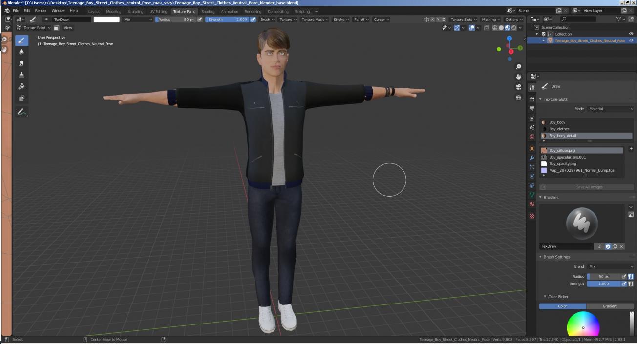 Teenage Boy Street Clothes Neutral Pose 3D model