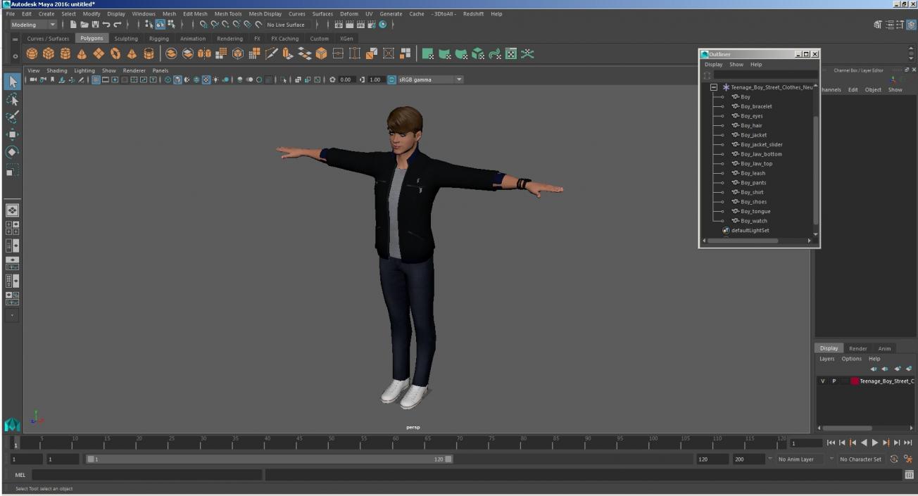 Teenage Boy Street Clothes Neutral Pose 3D model