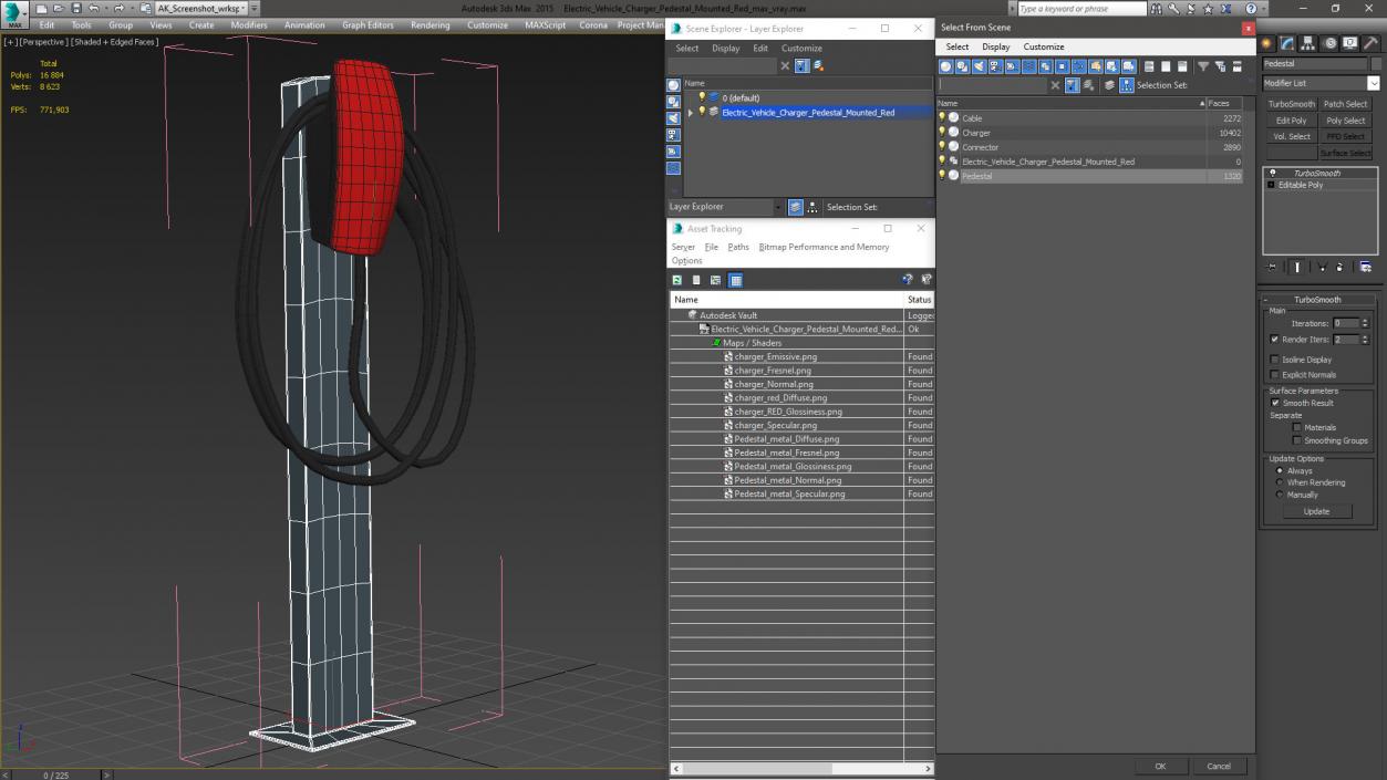 3D model Electric Vehicle Charger Pedestal Mounted Red