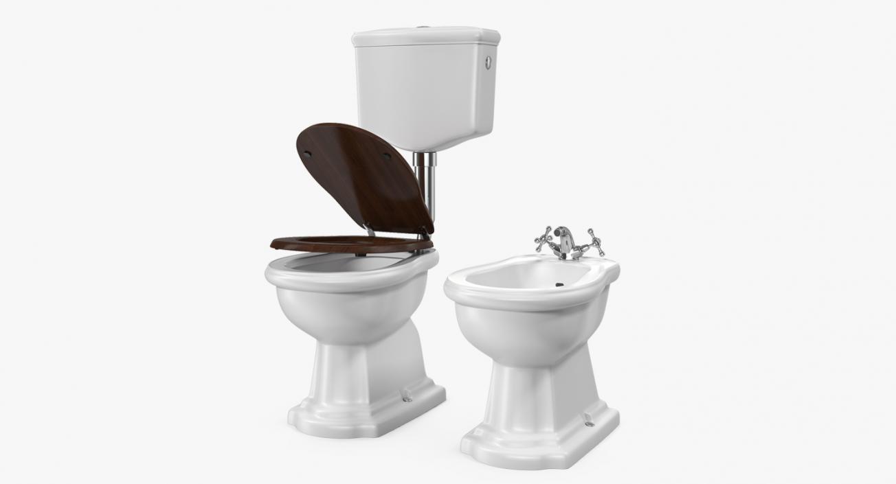 Old Style High Level Toilet and Bidet 3D