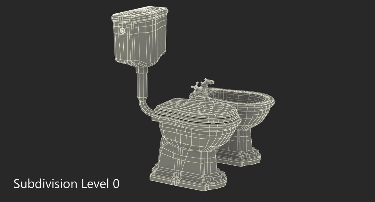 Old Style High Level Toilet and Bidet 3D