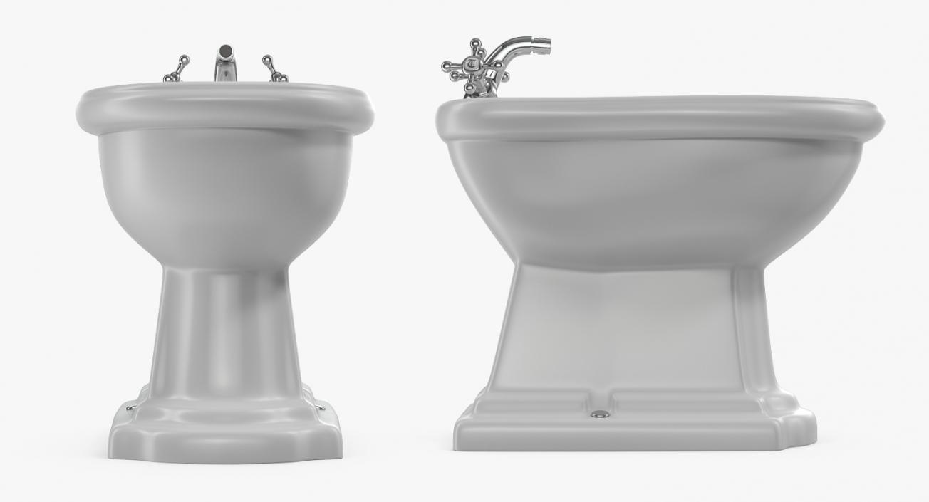 Old Style High Level Toilet and Bidet 3D