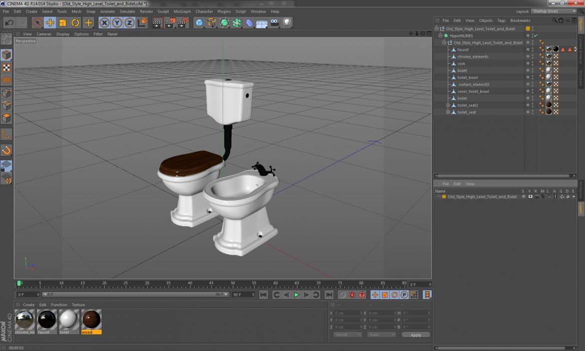 Old Style High Level Toilet and Bidet 3D